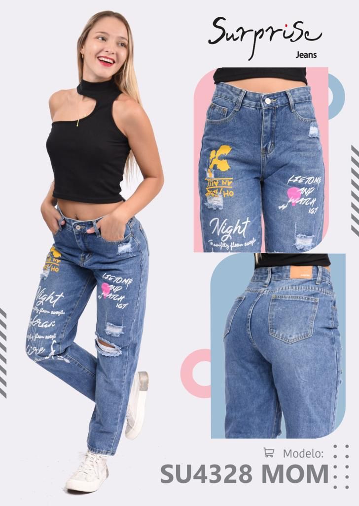 Pantalon MOM Jeans estampado SU4328MOM