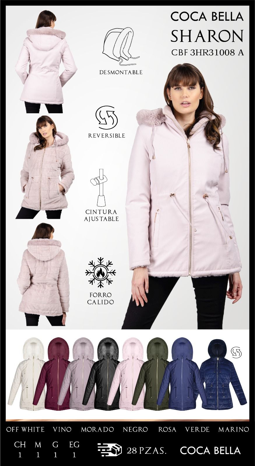 Chamarra larga, gorro desmontable Sharon31008A