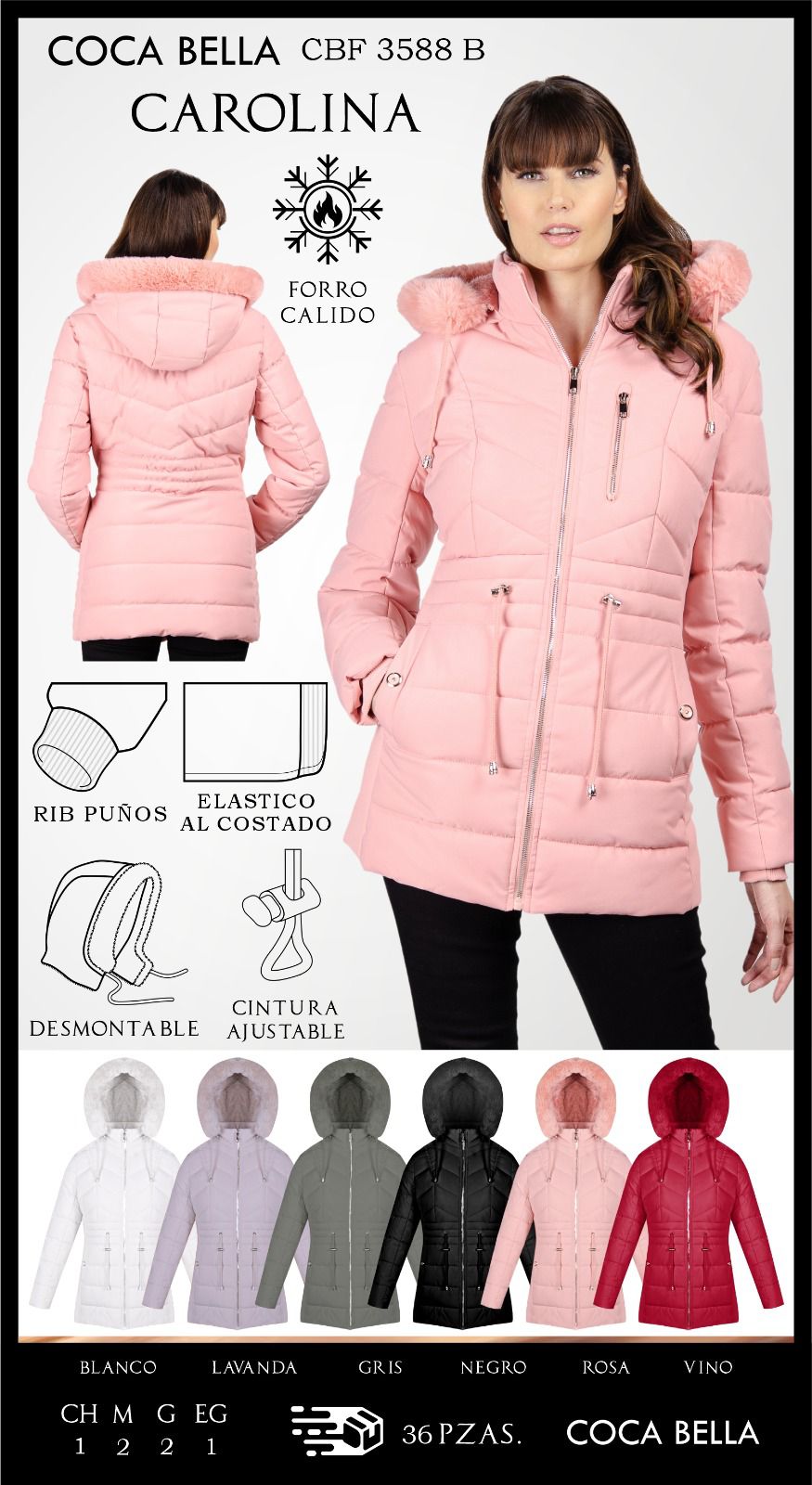 Chamarra larga, gorro desmontable Carolina3588B