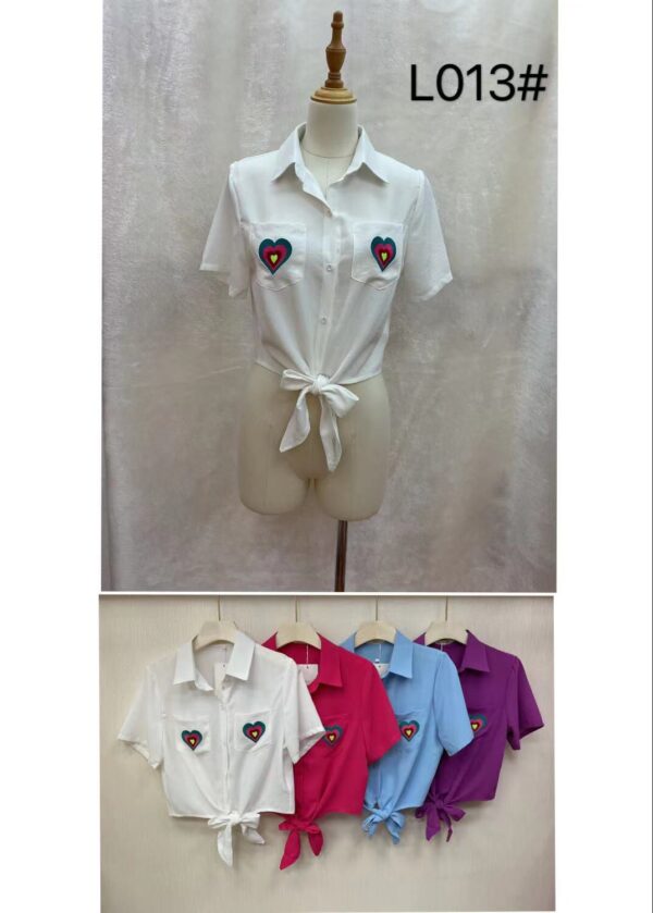 Blusa manga corta con nudo frontal L013